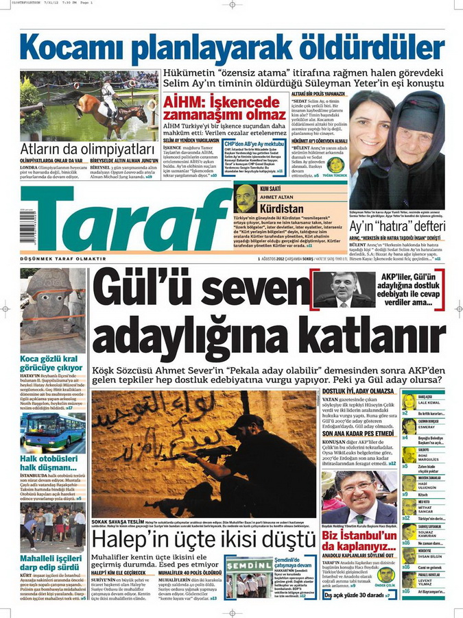 Gazete Manşetleri - 1 Ağustos 2012 16
