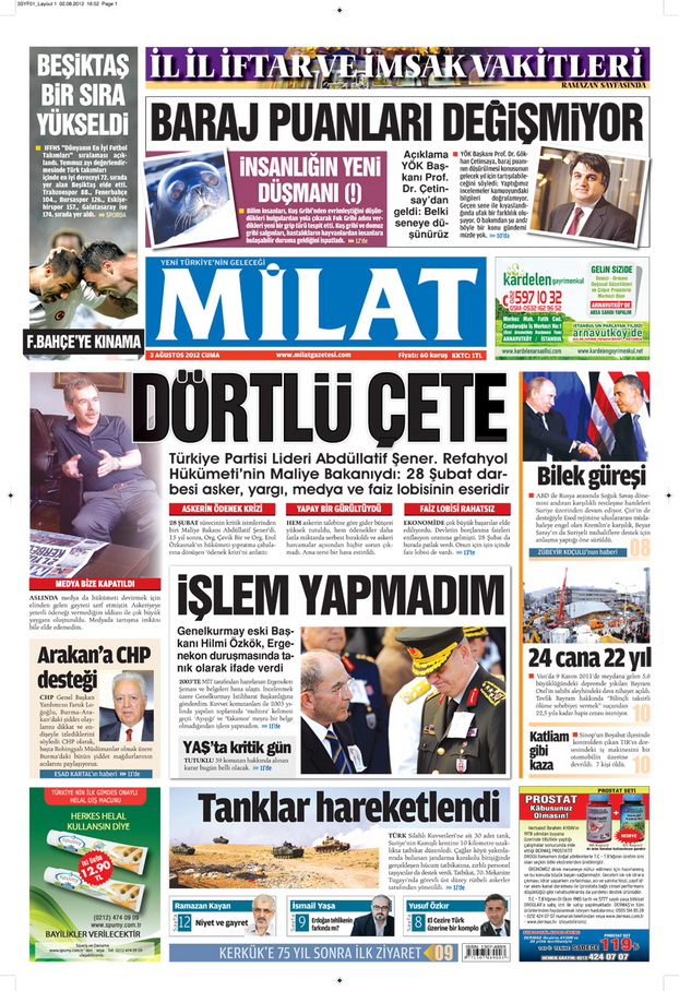 Gazete Manşetleri - 3 Ağustos 2012 6