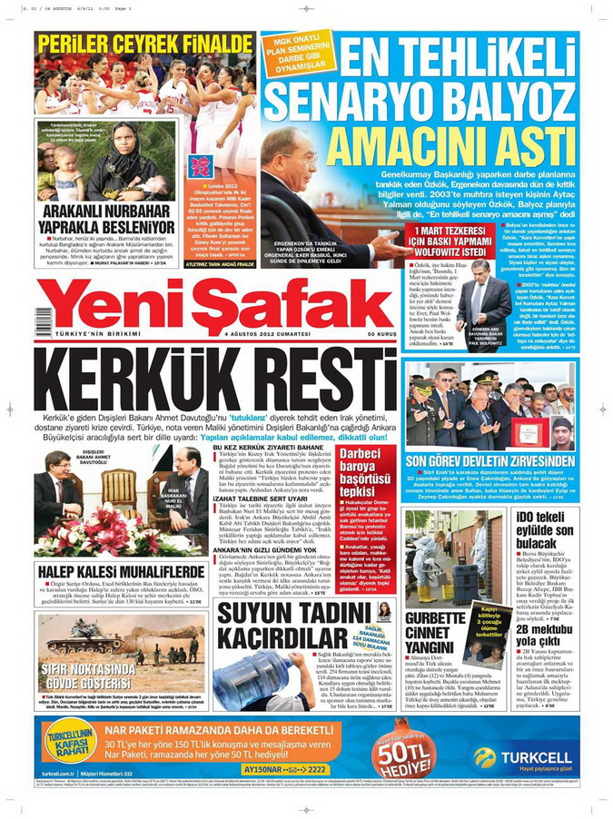 Gazete Manşetleri - 4 Ağustos 2012 23