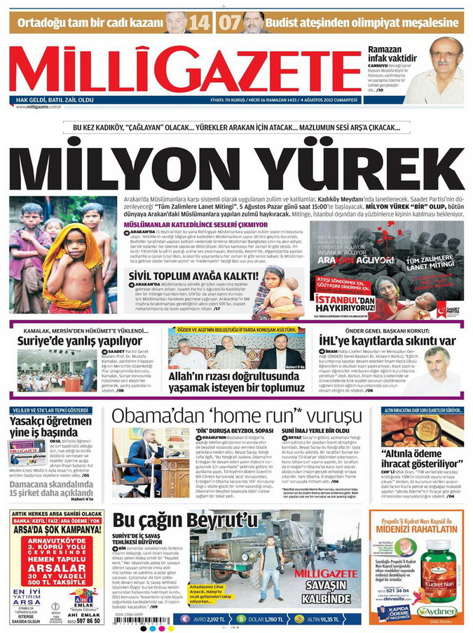 Gazete Manşetleri - 4 Ağustos 2012 8