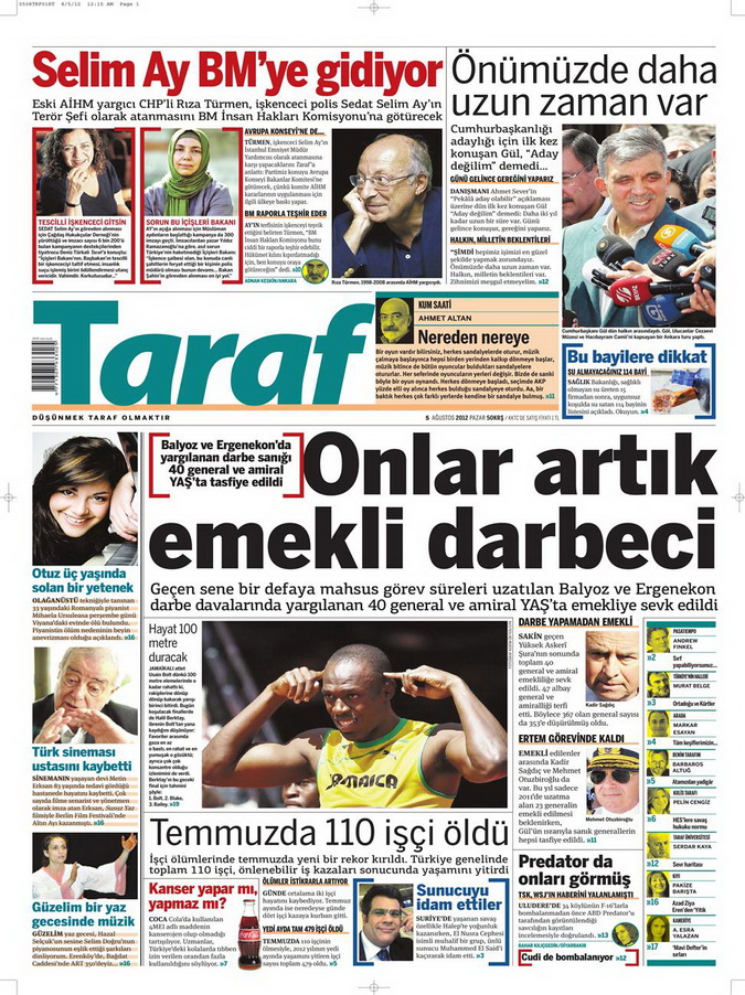 Gazete Manşetleri - 5 Ağustos 2012 Pazar 14