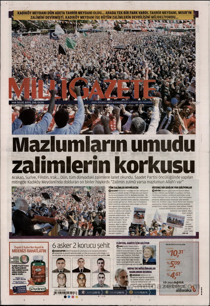 Gazete Manşetleri - 6 Ağustos 2012 Pazartesi 10