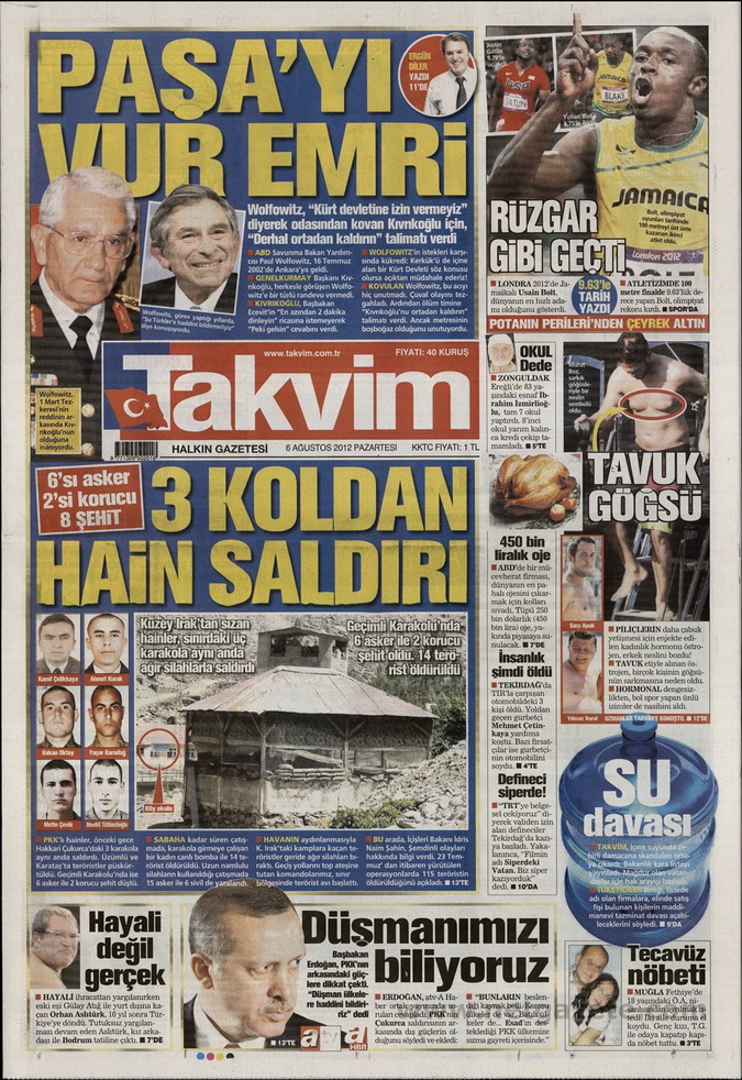 Gazete Manşetleri - 6 Ağustos 2012 Pazartesi 17