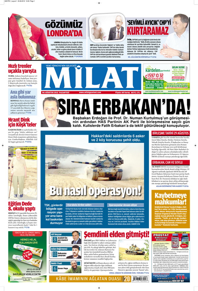 Gazete Manşetleri - 6 Ağustos 2012 Pazartesi 2