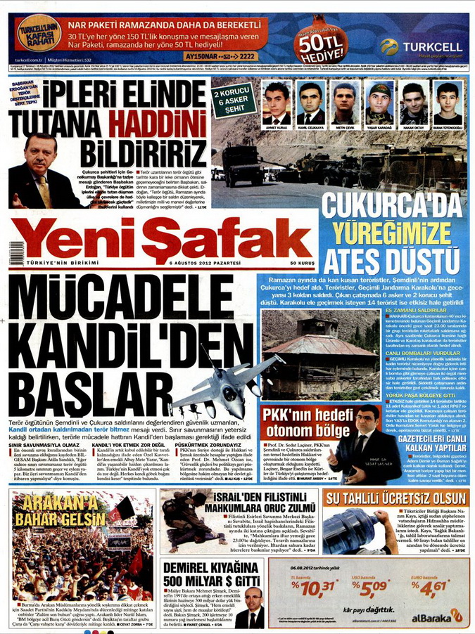 Gazete Manşetleri - 6 Ağustos 2012 Pazartesi 22