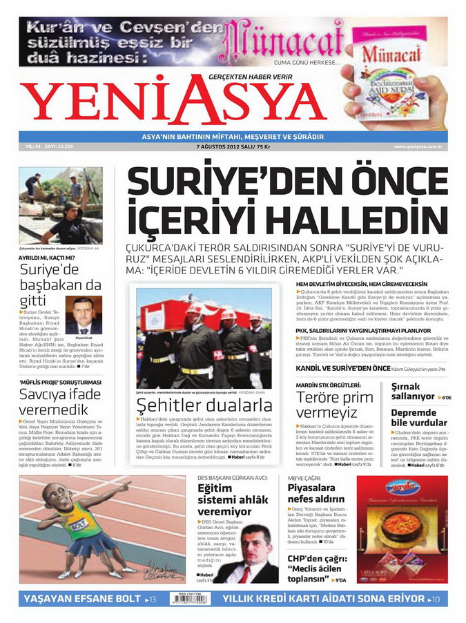 Gazete Manşetleri - 7 Ağustos 2012 Salı 22