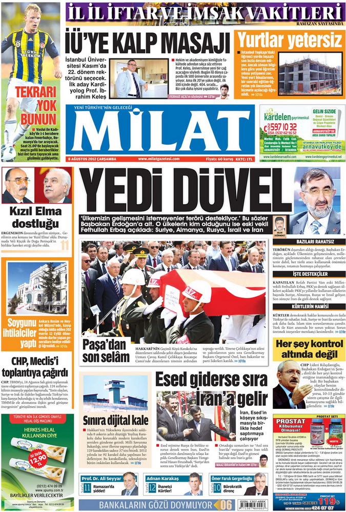 Gazete Manşetleri - 8 Ağustos 2012 Çarşamba 2