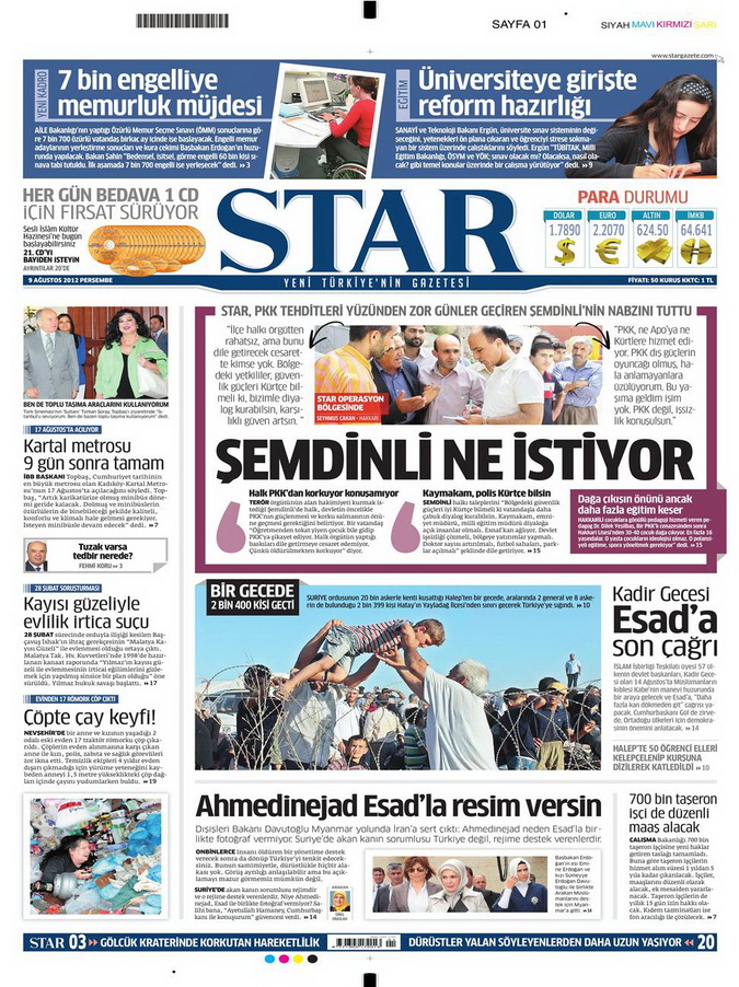 Gazete Manşetleri - 9 Ağustos 2012 Perşembe 16