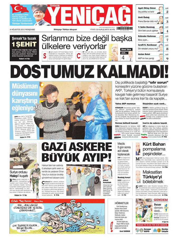 Gazete Manşetleri - 9 Ağustos 2012 Perşembe 18