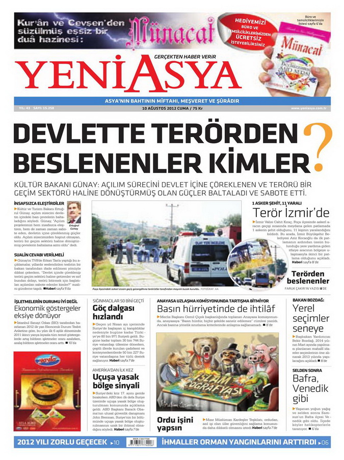 Gazete Manşetleri - 10 Ağustos 2012 Cuma 19