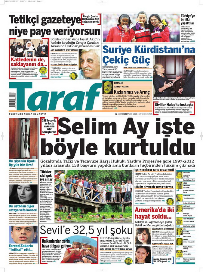 Gazete Manşetleri - 12 Ağustos 2012 Pazar 8