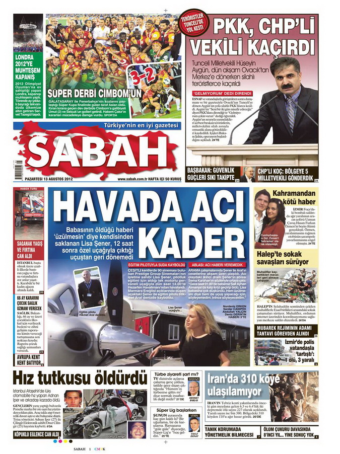 Gazete Manşetleri - 13 Ağustos 2012 Pazartesi 11