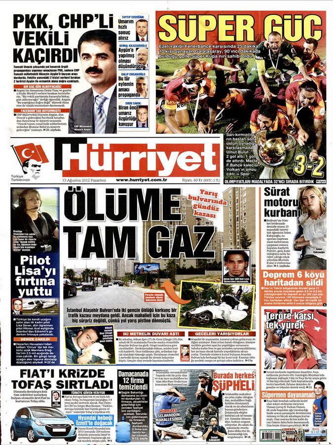 Gazete Manşetleri - 13 Ağustos 2012 Pazartesi 18