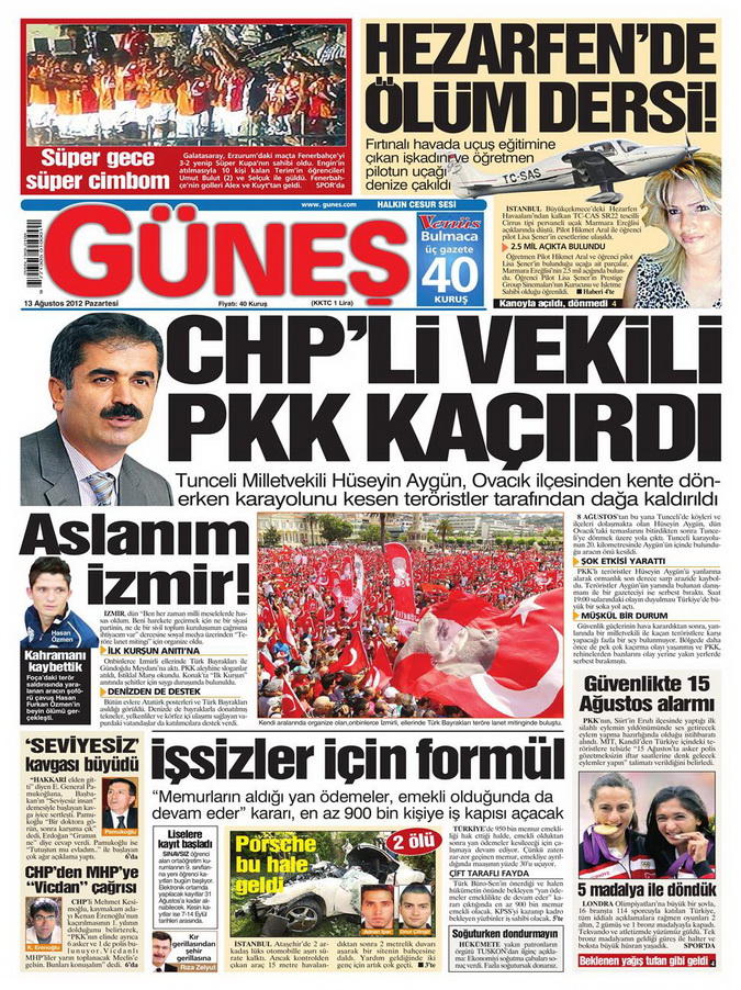 Gazete Manşetleri - 13 Ağustos 2012 Pazartesi 20