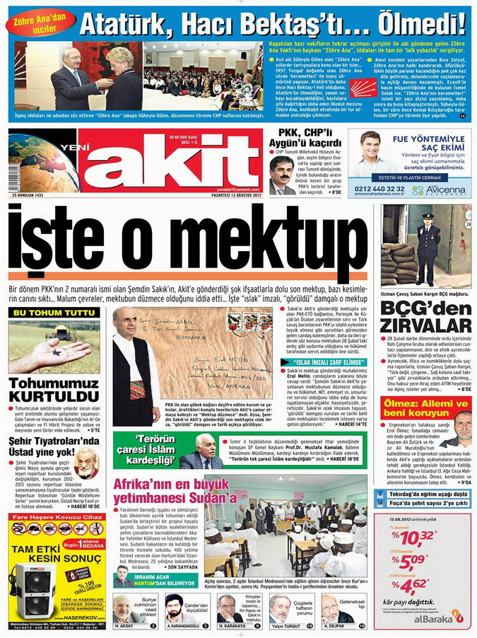 Gazete Manşetleri - 13 Ağustos 2012 Pazartesi 4