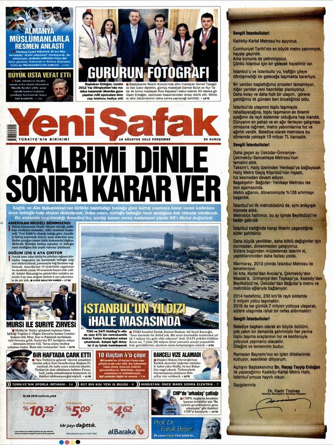 Gazete Manşetleri - 16 Ağustos Perşembe 2