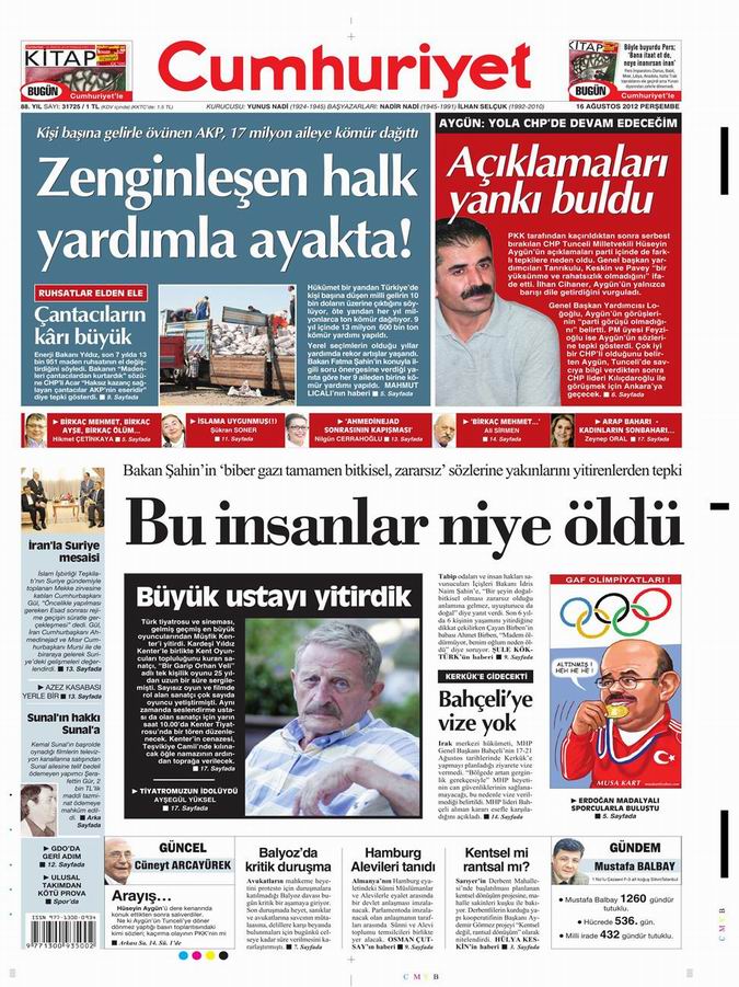 Gazete Manşetleri - 16 Ağustos Perşembe 20