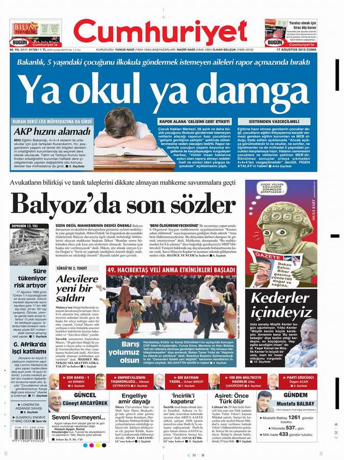 Gazete Manşetleri - 17 Ağustos Cuma 21