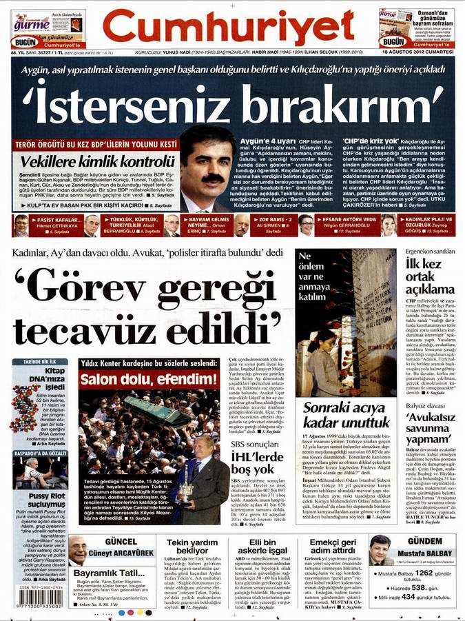 Gazete Manşetleri - 18 Ağustos Cumartesi 21