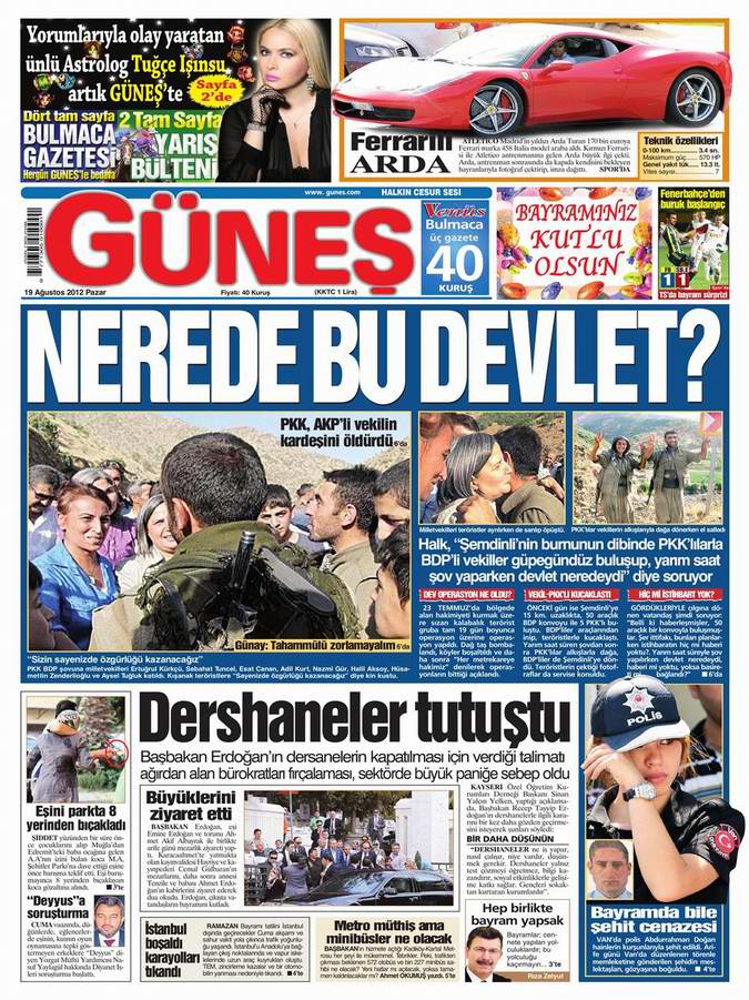 Gazete Manşetleri - 19 Ağustos Pazar 20