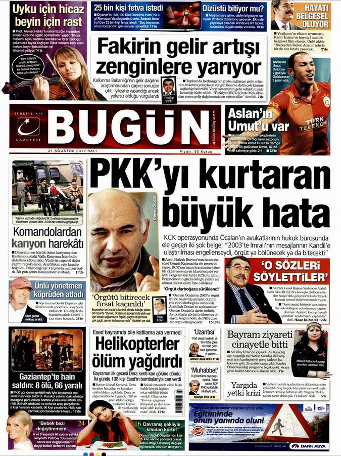 Gazete Manşetleri - 21 Ağustos Salı 15