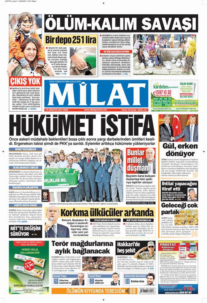 Gazete Manşetleri - 24 Ağustos Cuma 16
