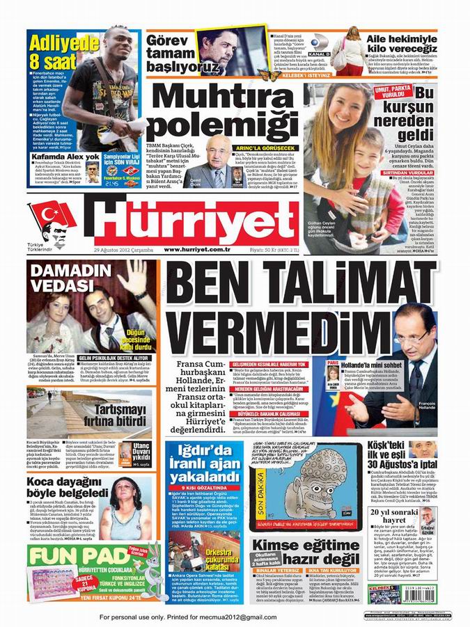 Gazete Manşetleri - 29 Ağustos Çarşamba 17