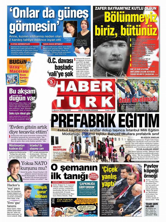 Gazete Manşetleri - 30 Ağustos Perşembe 18