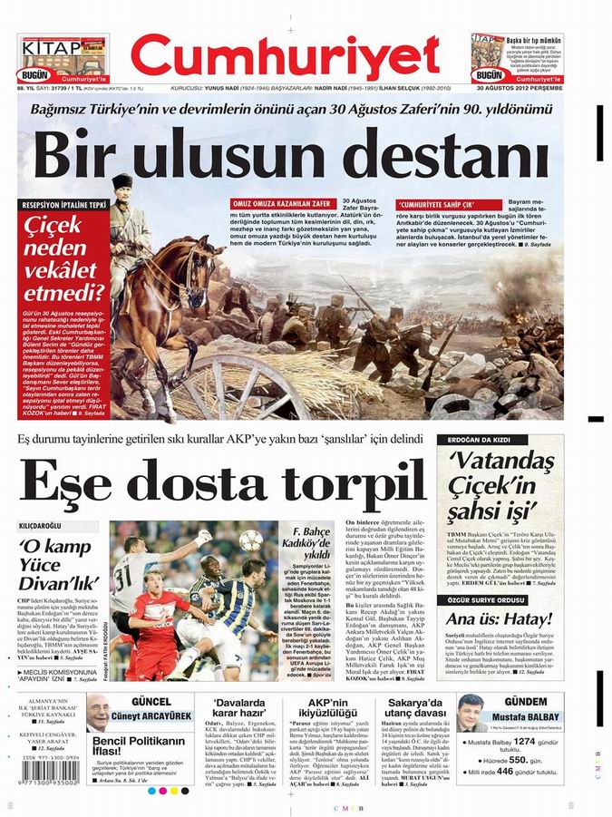 Gazete Manşetleri - 30 Ağustos Perşembe 20