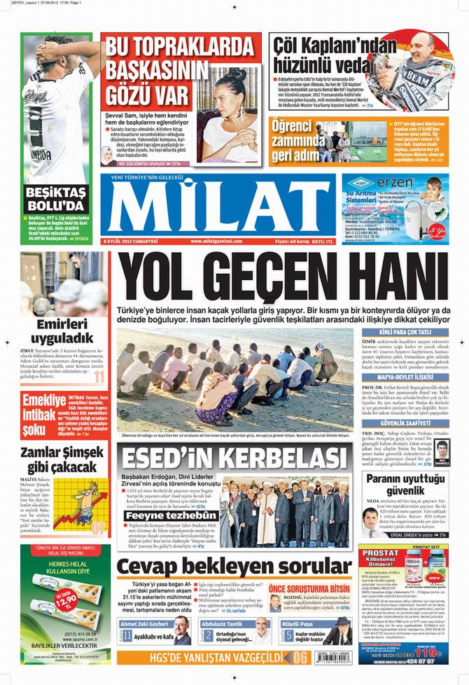 Gazete Manşetleri - 8 Eylül Cumartesi 17