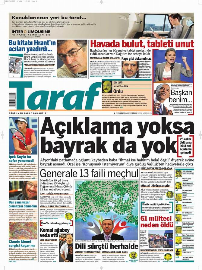 Gazete Manşetleri - 8 Eylül Cumartesi 8