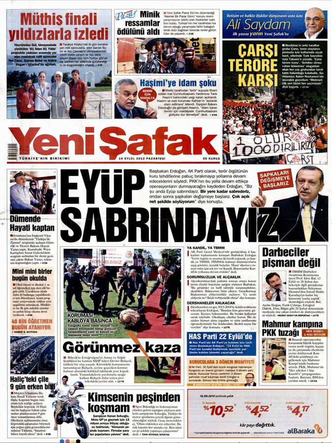 Gazete Manşetleri - 10 Eylül Pazartesi 2