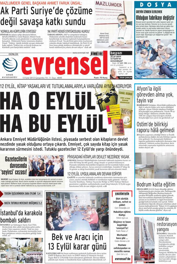 Gazete Manşetleri - 12 Eylül Çarşamba 21