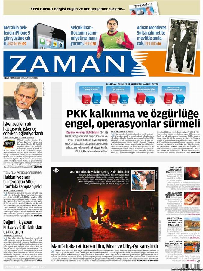 Gazete Manşetleri - 13 Eylül Perşembe 1