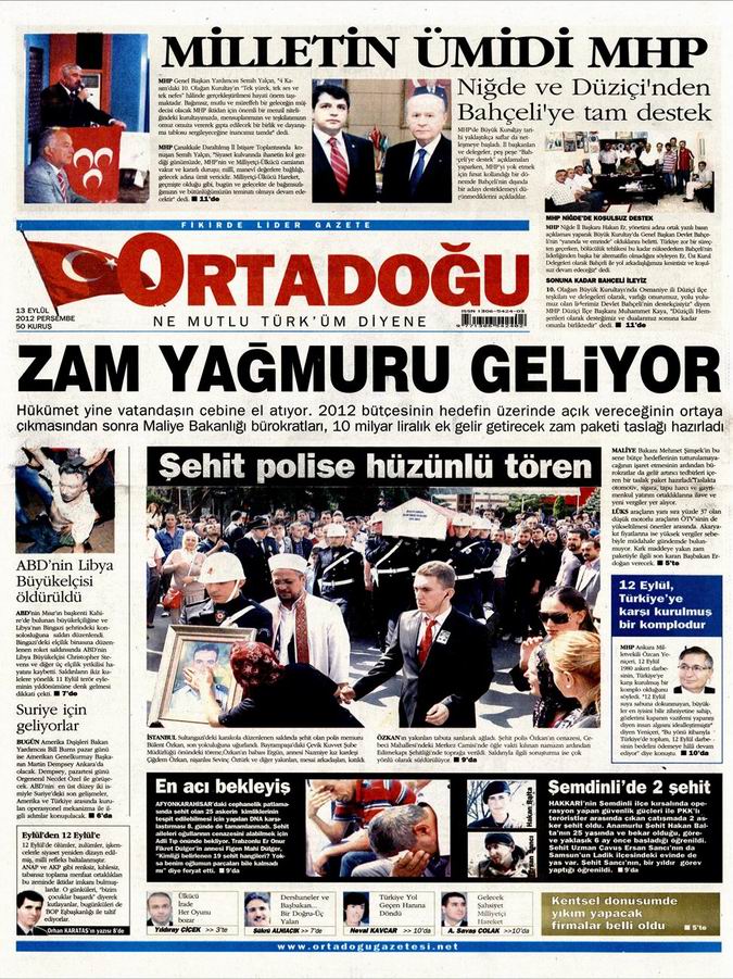 Gazete Manşetleri - 13 Eylül Perşembe 12