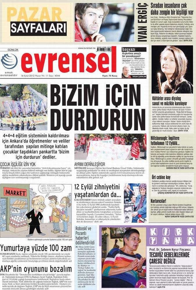 Gazete Manşetleri - 16 Eylül Pazar 20