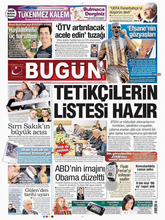 Gazete Manşetleri - 16 Eylül Pazar 22