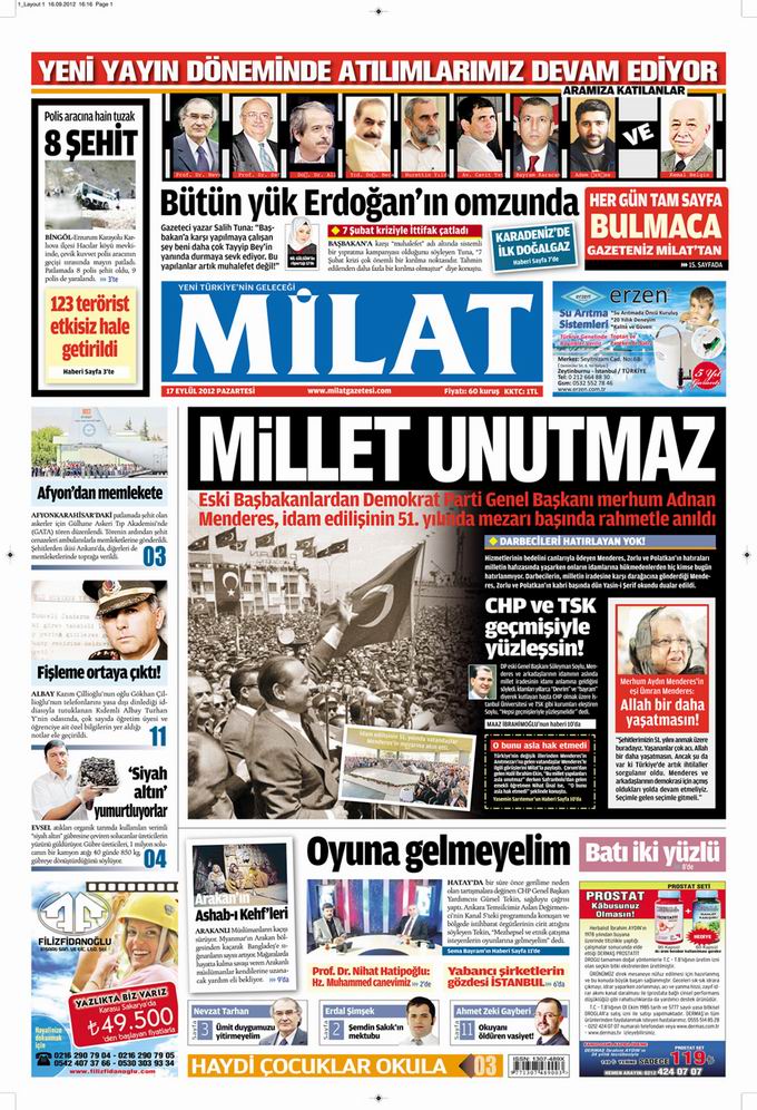 Gazete Manşetleri - 17 Eylül Pazartesi 17