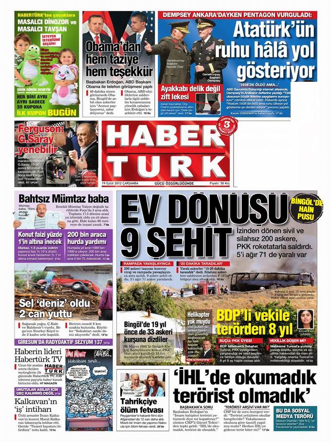 Gazete Manşetleri - 19 Eylül Çarşamba 19