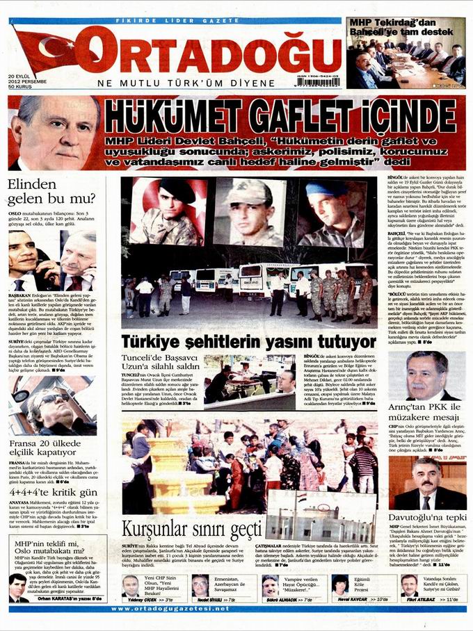 Gazete Manşetleri - 20 Eylül Perşembe 12