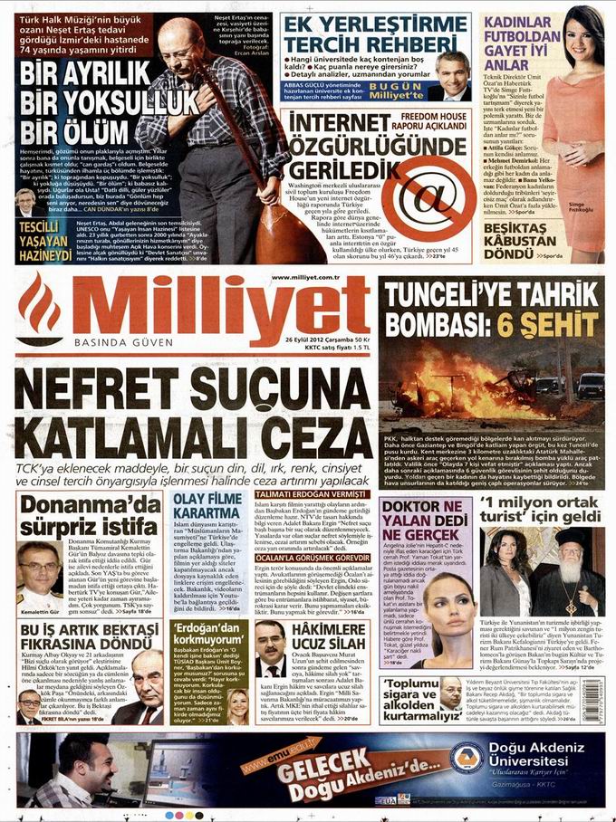 Gazete Manşetleri - 26 Eylül Çarşamba 15
