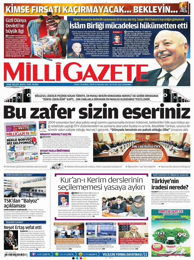 Gazete Manşetleri - 26 Eylül Çarşamba 16