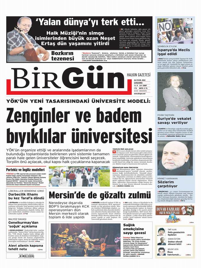 Gazete Manşetleri - 26 Eylül Çarşamba 24