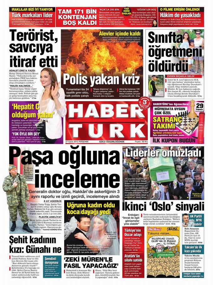 Gazete Manşetleri - 27 Eylül Perşembe 19