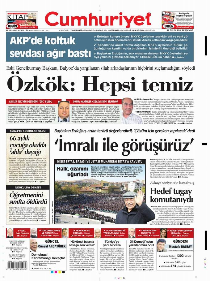 Gazete Manşetleri - 27 Eylül Perşembe 21