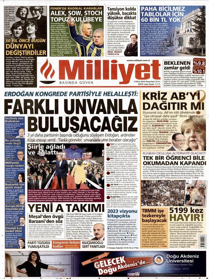 Gazete Manşetleri - 1 Ekim Pazartesi 15