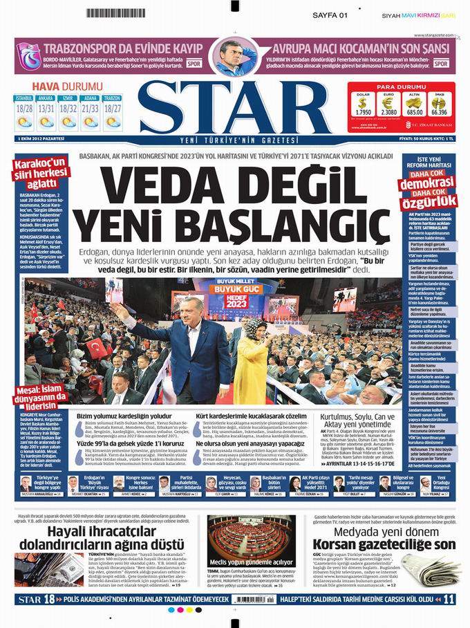 Gazete Manşetleri - 1 Ekim Pazartesi 9