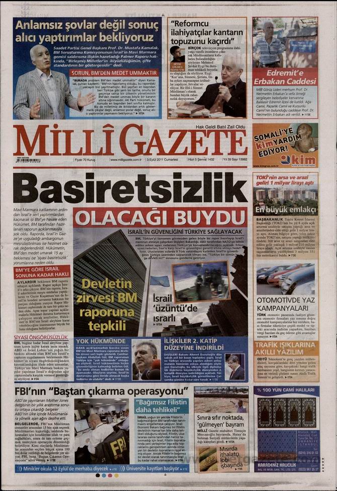 3 Eylül 2011 Gazete Manşetleri 9