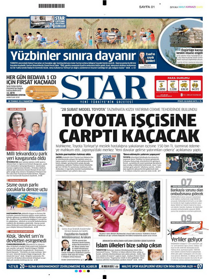 Gazete Manşetleri - 30 Temmuz 2012 15