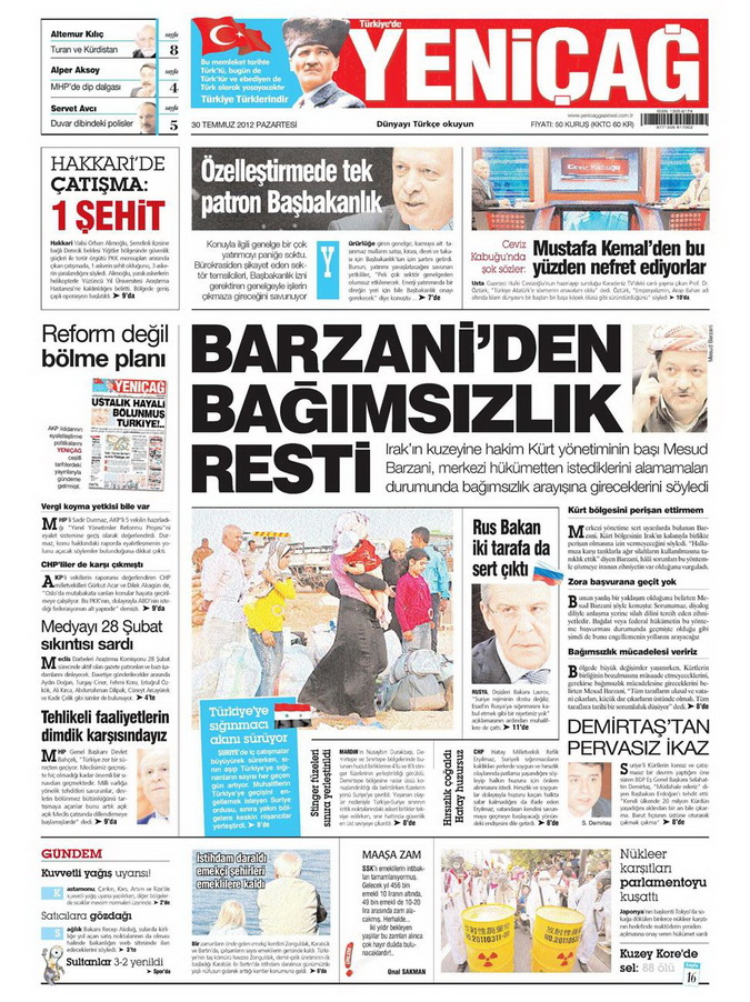Gazete Manşetleri - 30 Temmuz 2012 18